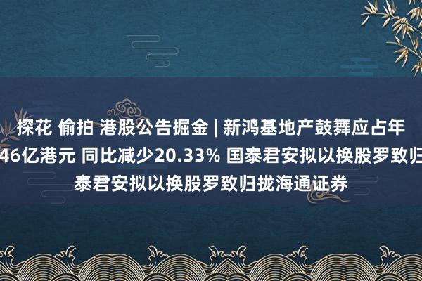 探花 偷拍 港股公告掘金 | 新鸿基地产鼓舞应占年度溢利190.46亿港元 同比减少20.33% 国泰君安拟以换股罗致归拢海通证券